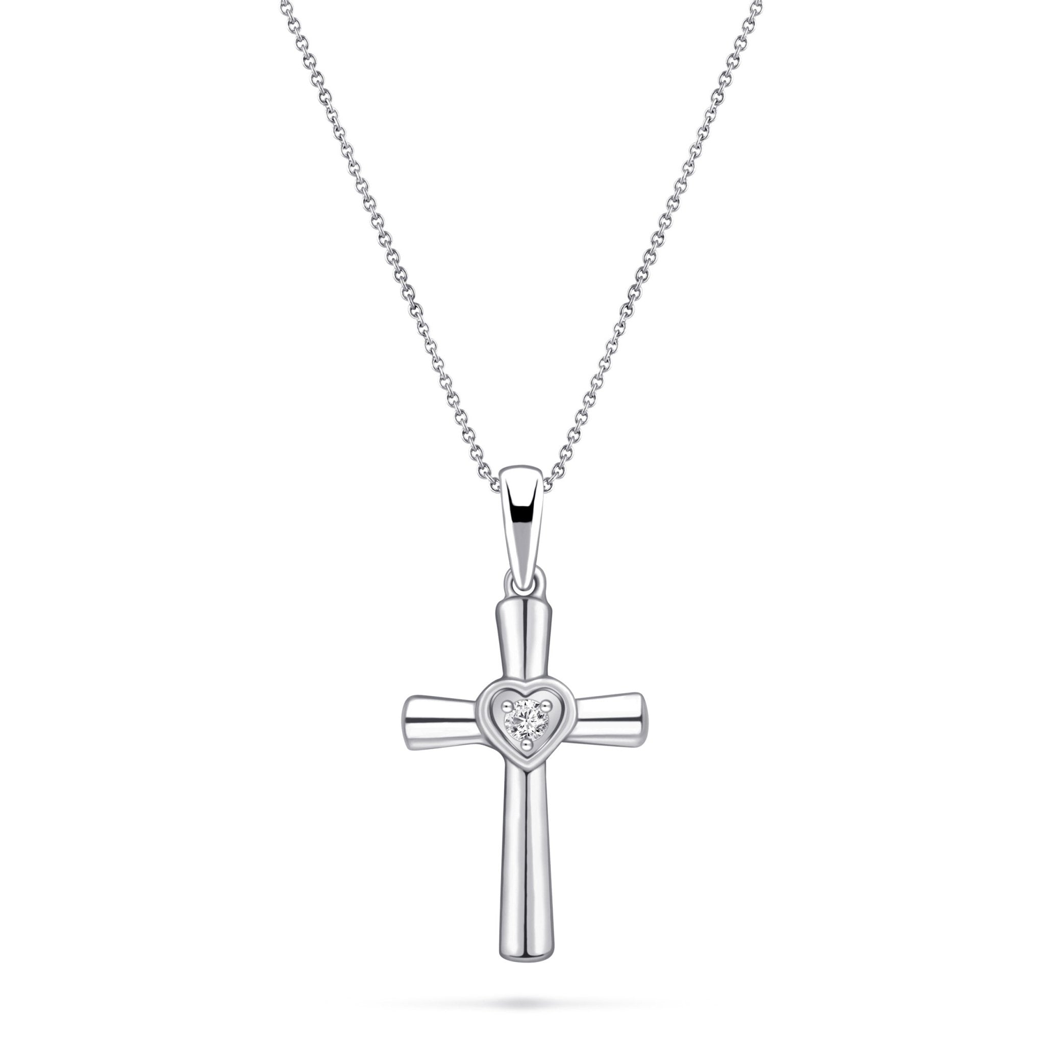 Diamond Cross Heart Pendant Necklace 0.05ct G/SI in 9k White Gold - All Diamond