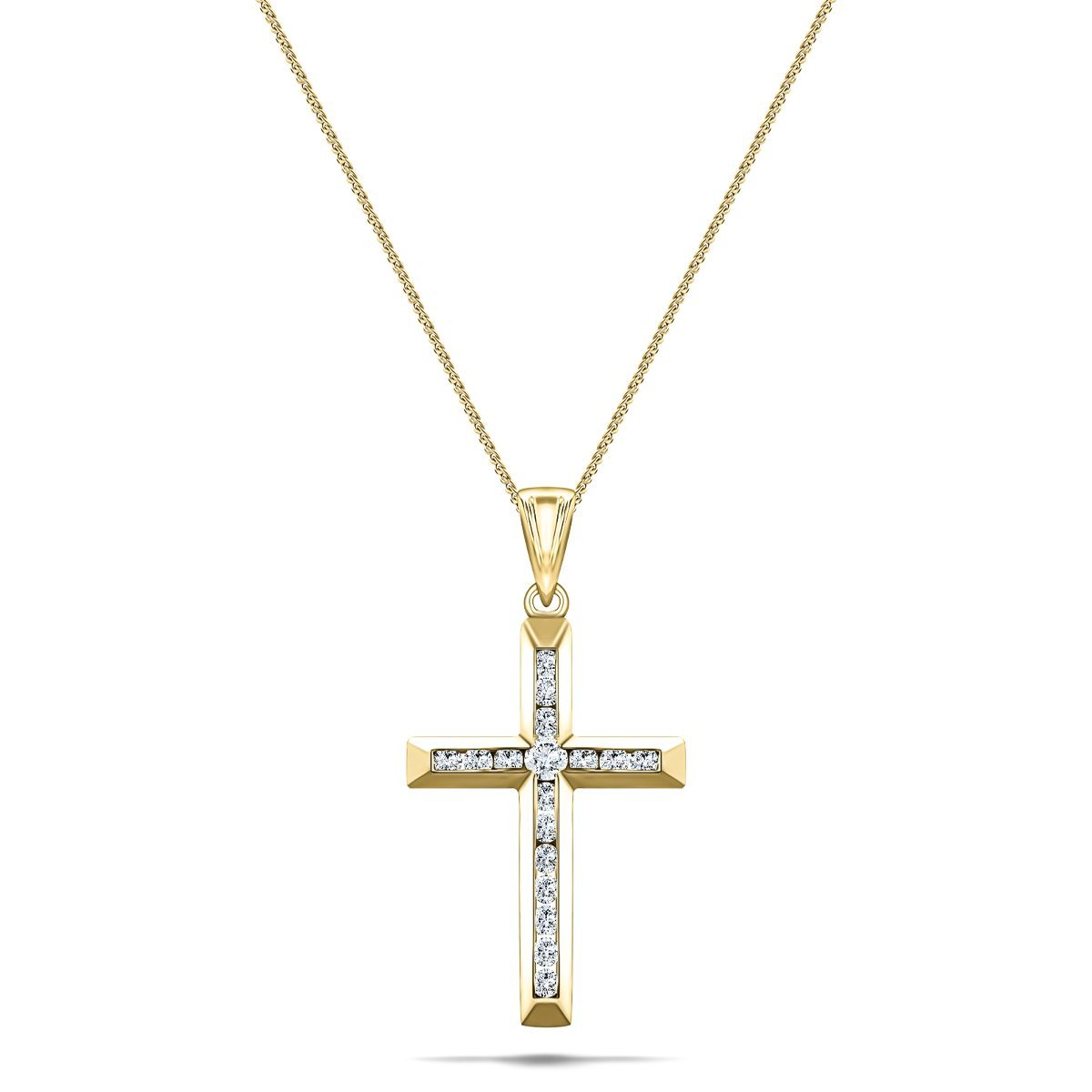 Diamond Cross Necklace with 0.25ct G/SI Diamonds in 9K Yellow Gold - All Diamond