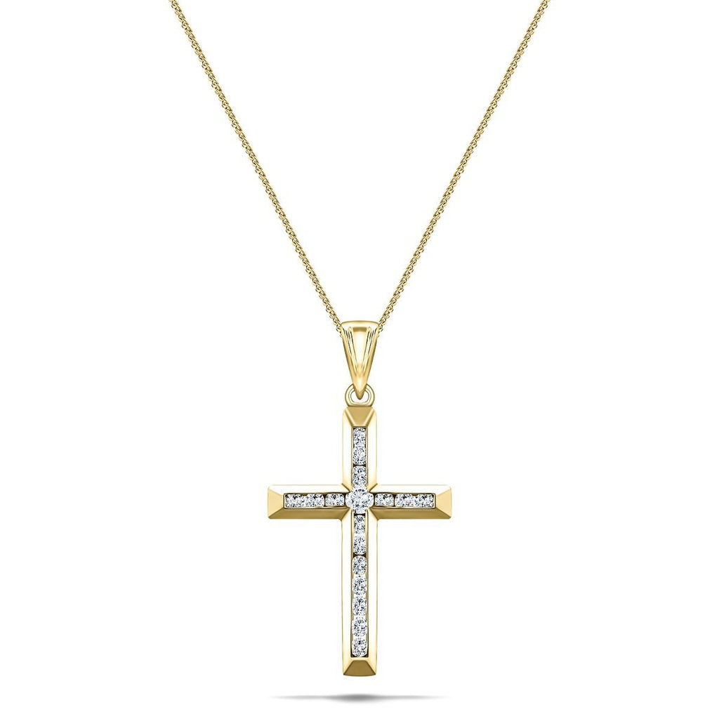Diamond Cross Necklace with 0.50ct G/SI Diamonds in 9K Yellow Gold - All Diamond