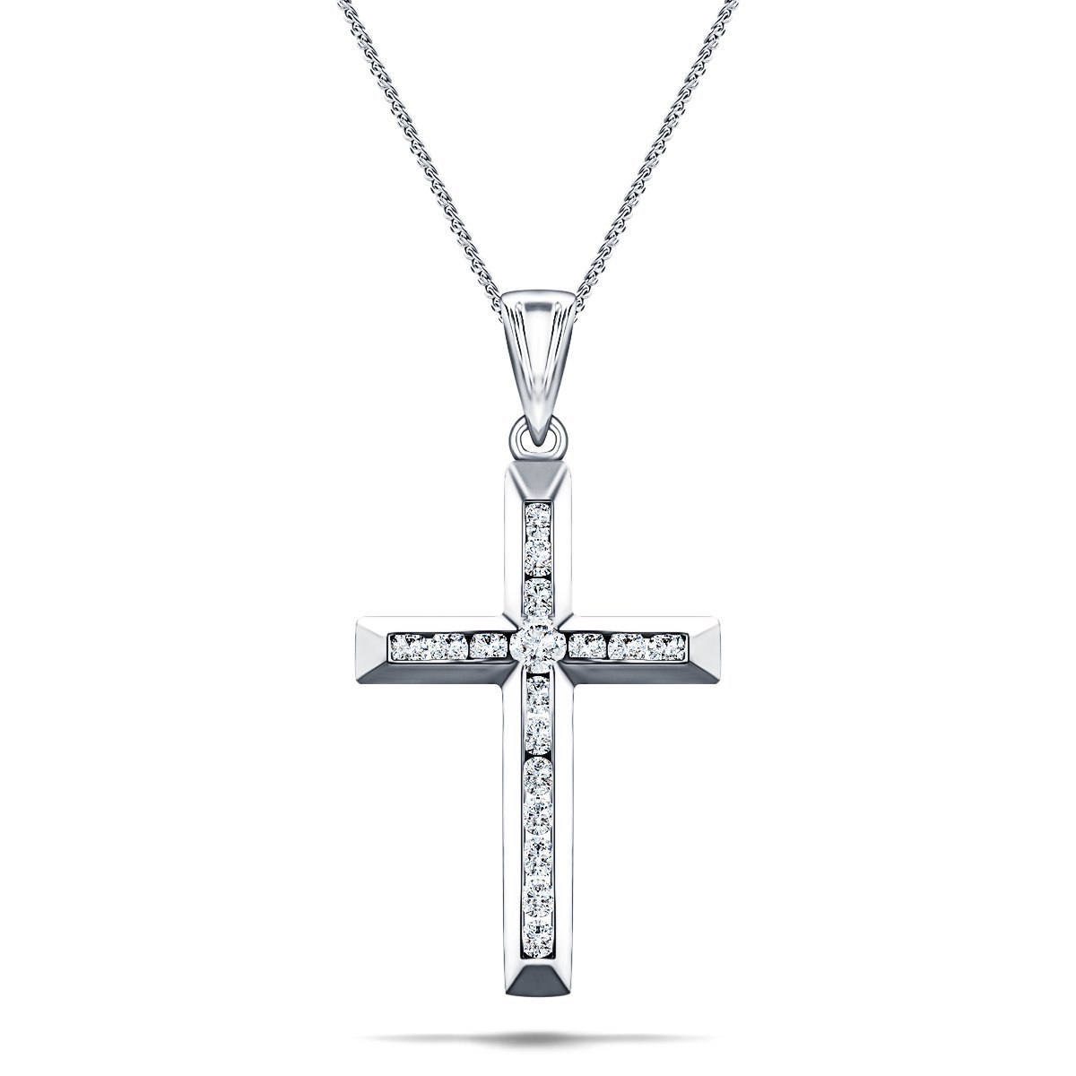 Diamond Cross Necklace with 1.00ct G/SI Diamonds in 18K White Gold - All Diamond