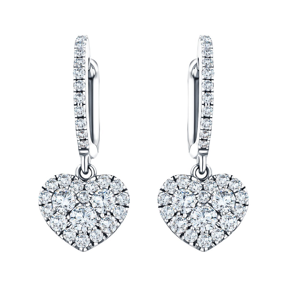 Diamond Drop Heart Earrings 0.90ct G/SI Quality 18k White Gold - All Diamond