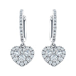 Diamond Drop Heart Earrings 0.90ct G/SI Quality 18k White Gold - All Diamond