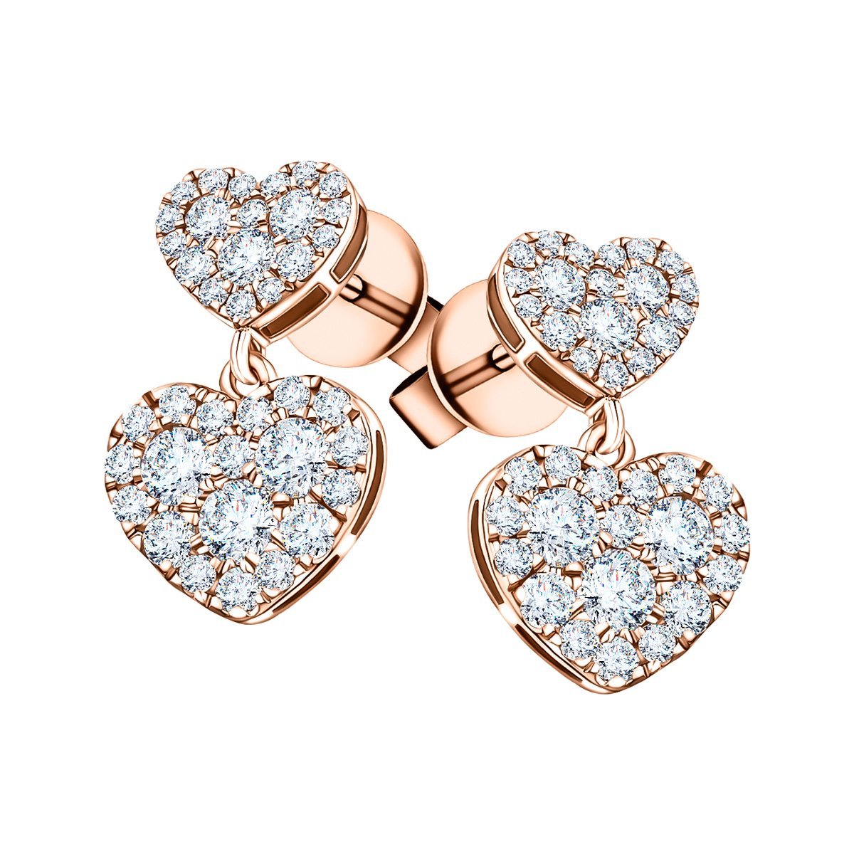 Diamond Drop Heart Earrings 1.05ct G/SI Quality in 18k Rose Gold - All Diamond