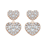 Diamond Drop Heart Earrings 1.05ct G/SI Quality in 18k Rose Gold - All Diamond