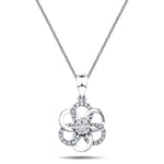 Diamond Flower Pendant Necklace 0.10ct G/SI 18k White Gold 9.4mm - All Diamond