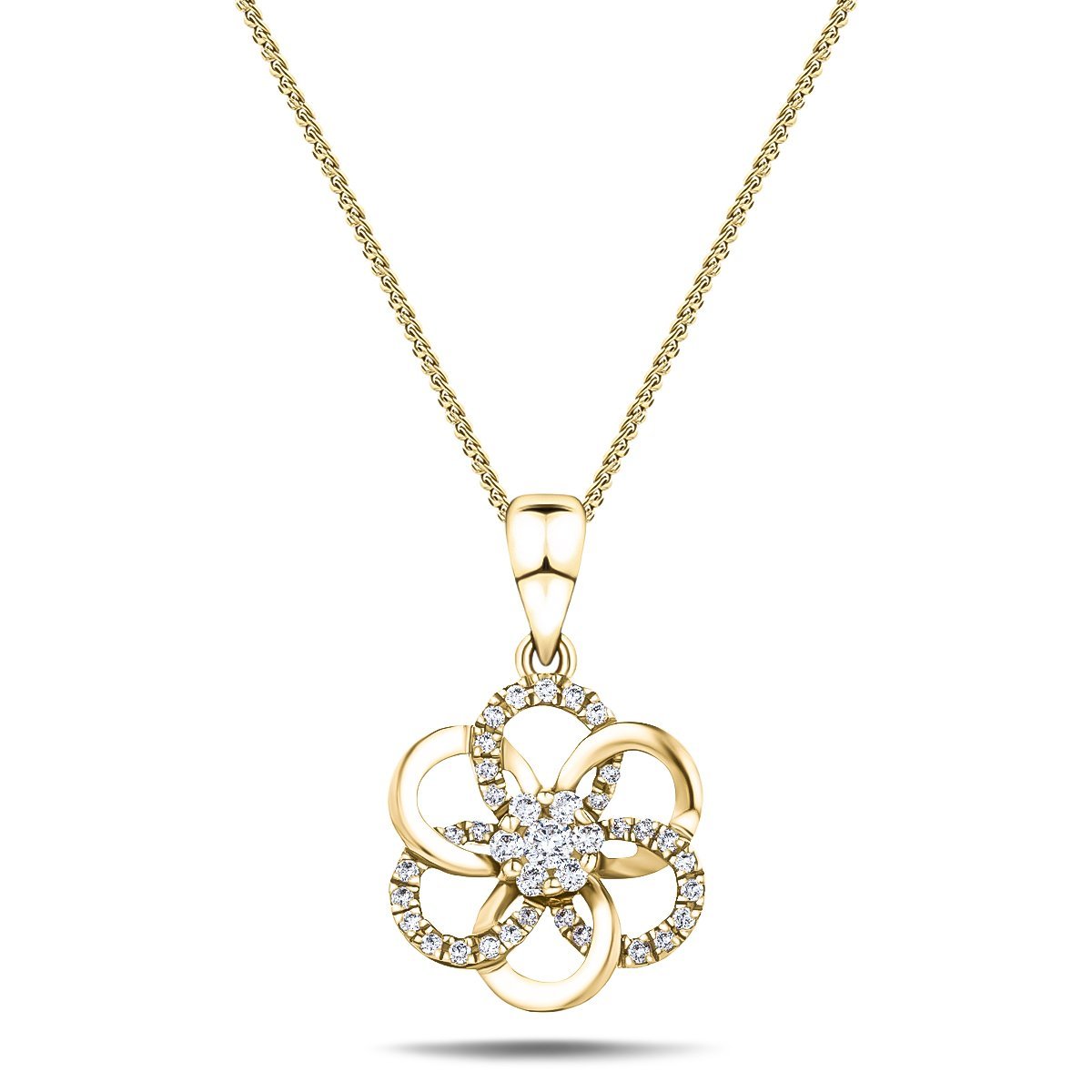 Diamond Flower Pendant Necklace 0.45ct G/SI 18k Yellow Gold 17.9mm - All Diamond