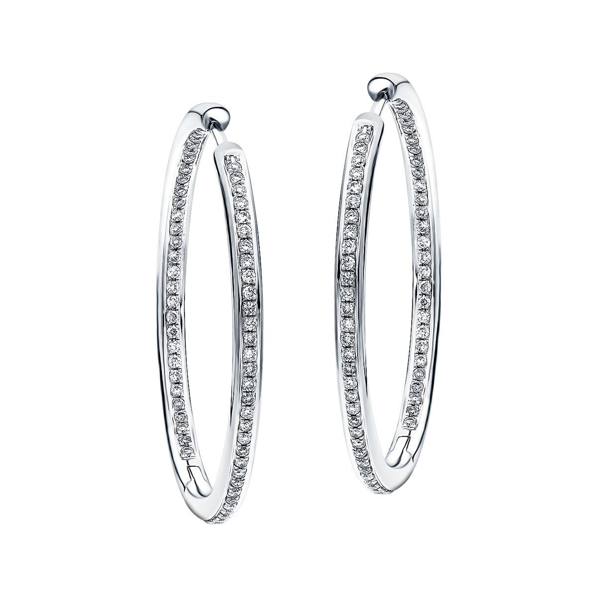 Diamond Grain Set Hoop Earrings 0.50ct G/SI 18k White Gold 30.0mm - All Diamond