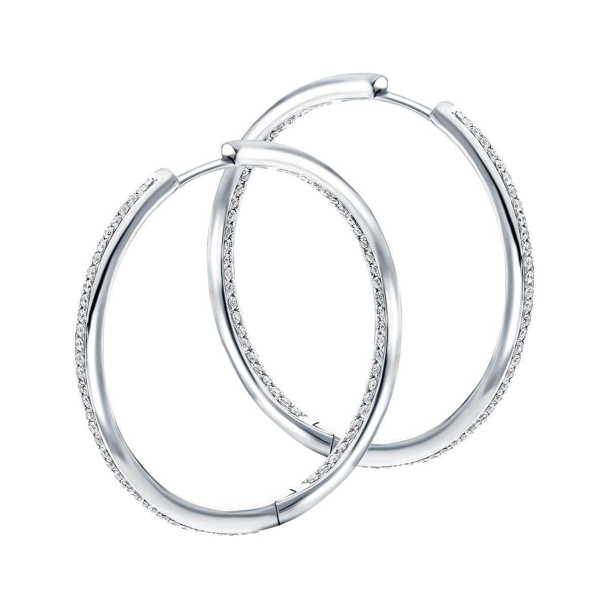 Diamond Grain Set Hoop Earrings 0.90ct G/SI 18k White Gold 48.0mm - All Diamond