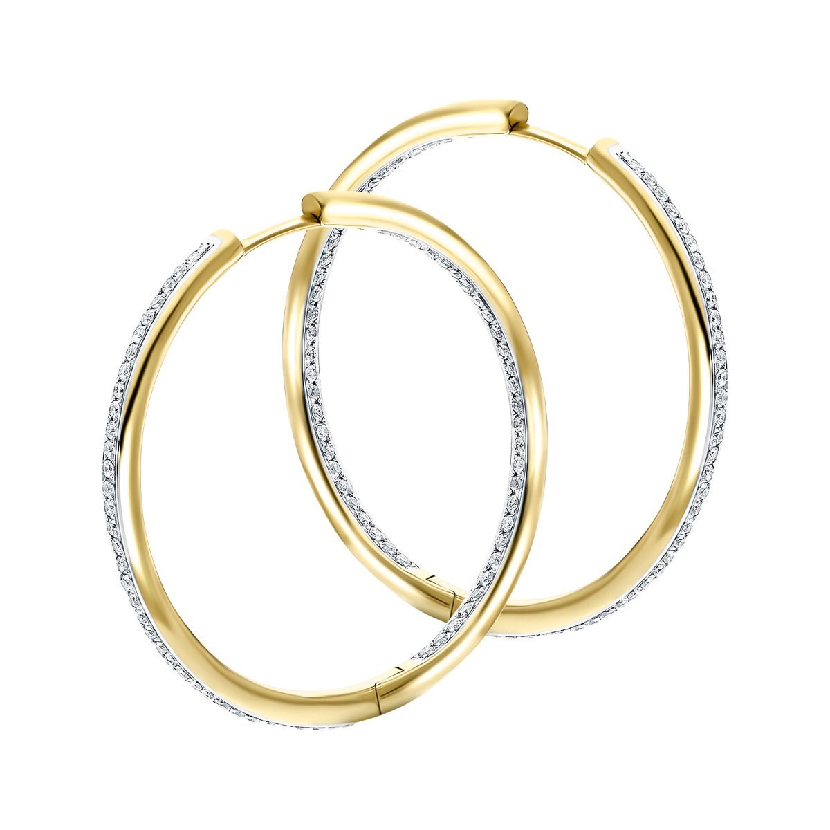 Diamond Grain Set Hoop Earrings 0.90ct G/SI 18k Yellow Gold 48.0mm - All Diamond