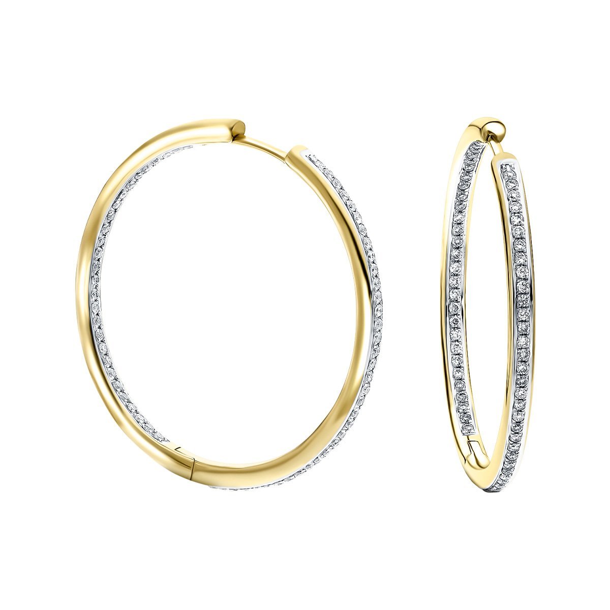 Diamond Grain Set Hoop Earrings 0.90ct G/SI 18k Yellow Gold 48.0mm - All Diamond