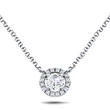 Diamond Halo Pendant Necklace 0.15ct G/SI Quality in 18k White Gold - All Diamond