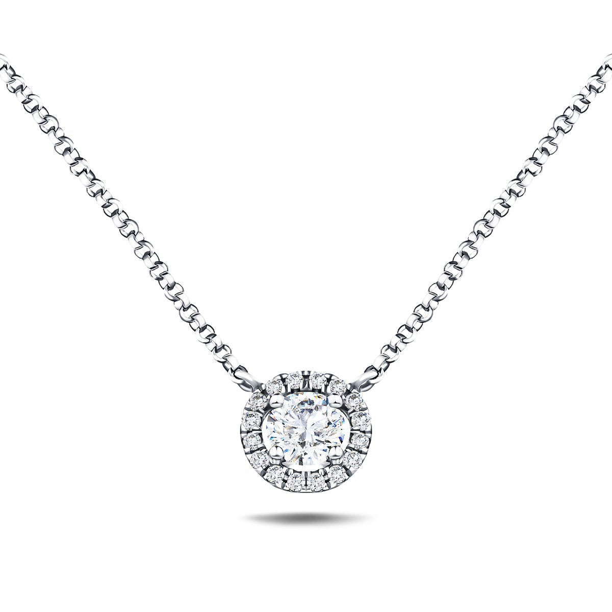 Diamond Halo Pendant Necklace 0.15ct G/SI Quality in 18k White Gold - All Diamond