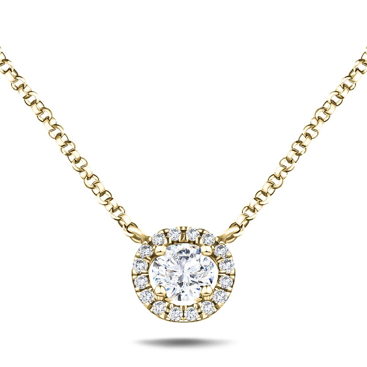 Diamond Halo Pendant Necklace 0.30ct G/SI Quality in 18k Yellow Gold - All Diamond