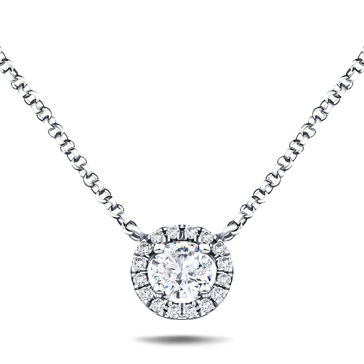 Diamond Halo Pendant Necklace 0.38ct G/SI Quality in 18k White Gold - All Diamond