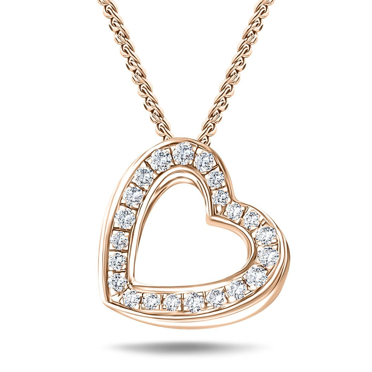 Diamond Heart Pendant Necklace 0.20ct G/SI 18k Rose Gold 12.0mm - All Diamond