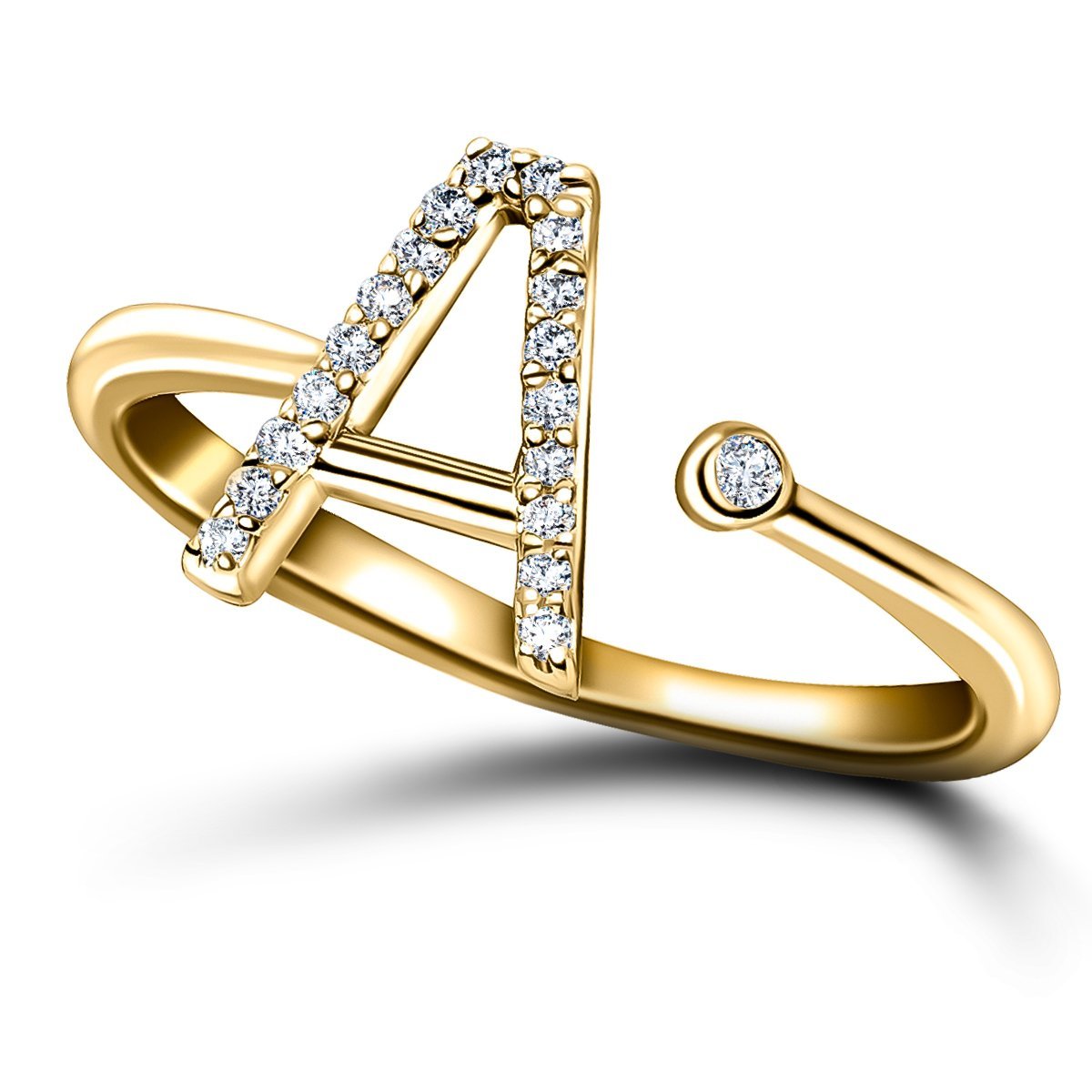 Diamond Initial 'A' Ring 0.10ct Premium Quality in 18k Yellow Gold - All Diamond