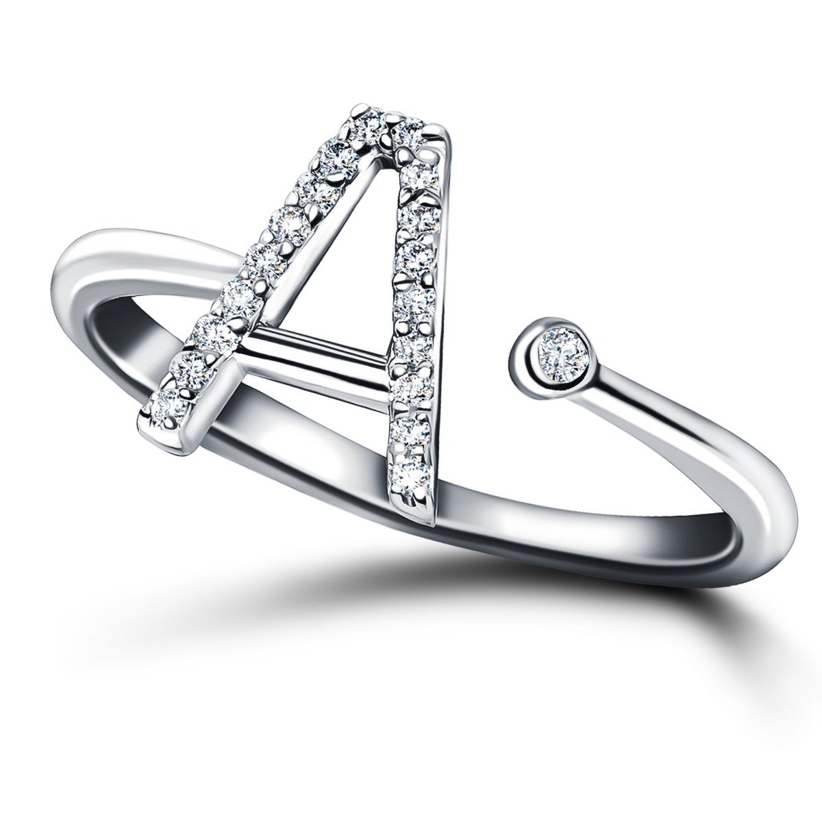 Diamond Initial 'A' Ring 0.10ct Premium Quality in 9k White Gold - All Diamond