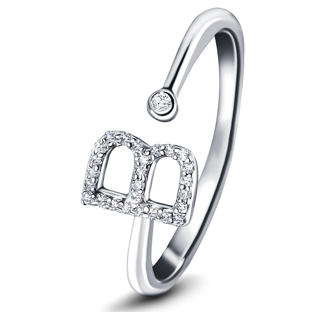 Diamond Initial 'B' Ring 0.10ct Premium Quality in 18k White Gold - All Diamond