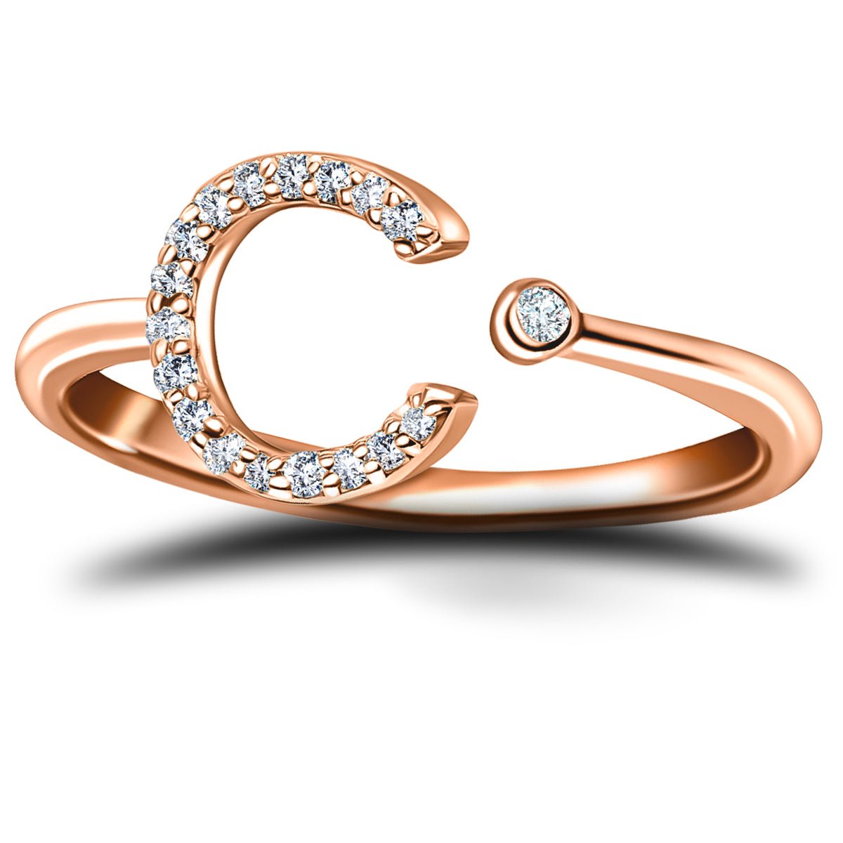 Diamond Initial 'C' Ring 0.10ct Premium Quality in 18k Rose Gold - All Diamond