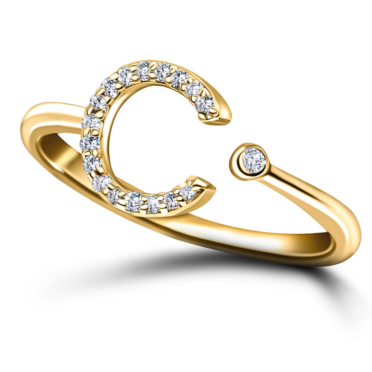 Diamond Initial 'C' Ring 0.10ct Premium Quality in 18k Yellow Gold - All Diamond