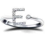 Diamond Initial 'E' Ring 0.10ct Premium Quality in 18k White Gold - All Diamond