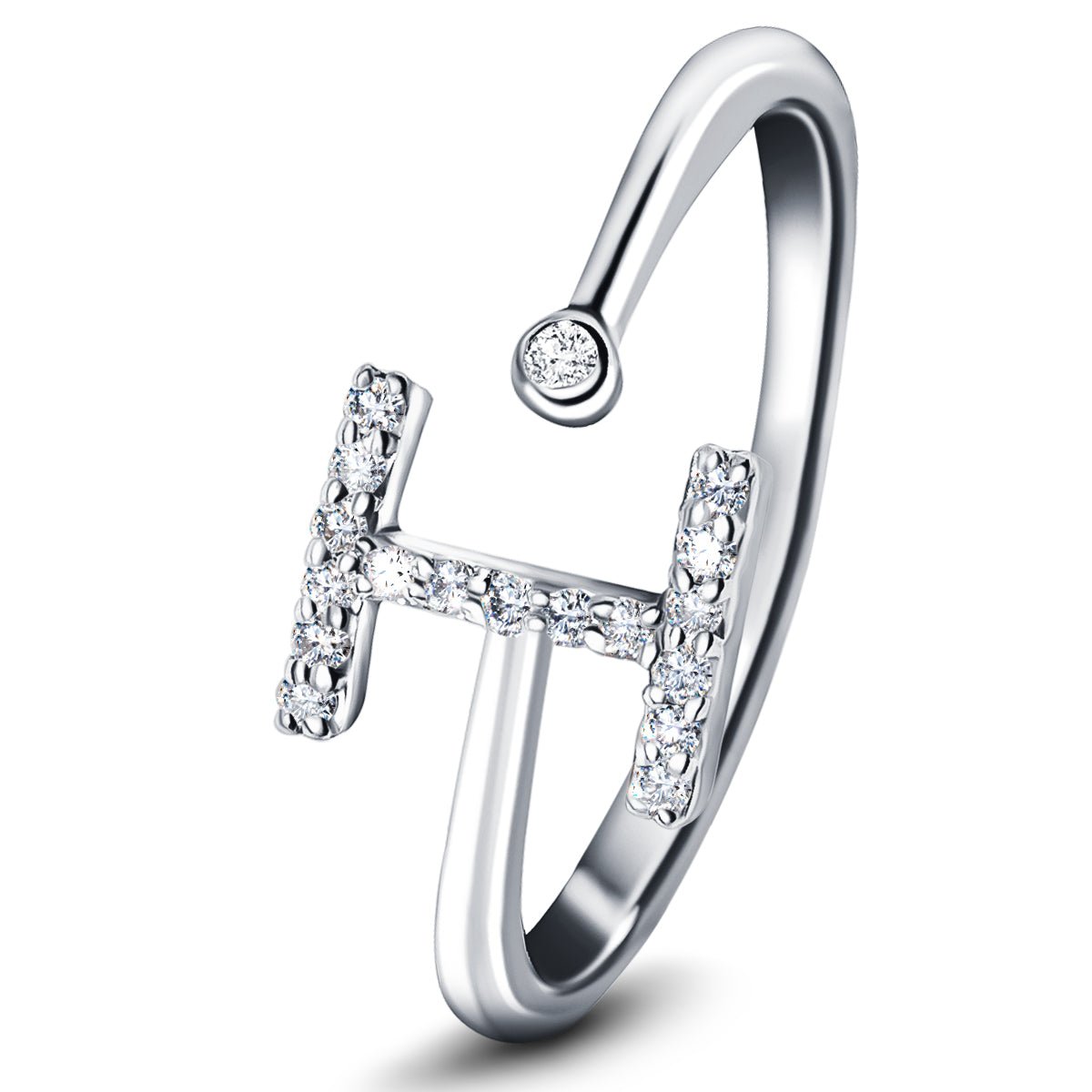 Diamond Initial 'I' Ring 0.10ct Premium Quality in 18k White Gold - All Diamond