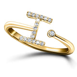 Diamond Initial 'I' Ring 0.10ct Premium Quality in 18k Yellow Gold - All Diamond