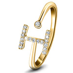 Diamond Initial 'I' Ring 0.10ct Premium Quality in 18k Yellow Gold - All Diamond