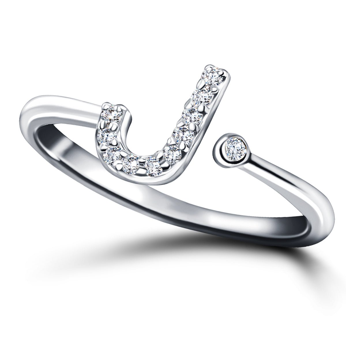 Diamond Initial 'J' Ring 0.10ct Premium Quality in 18k White Gold - All Diamond