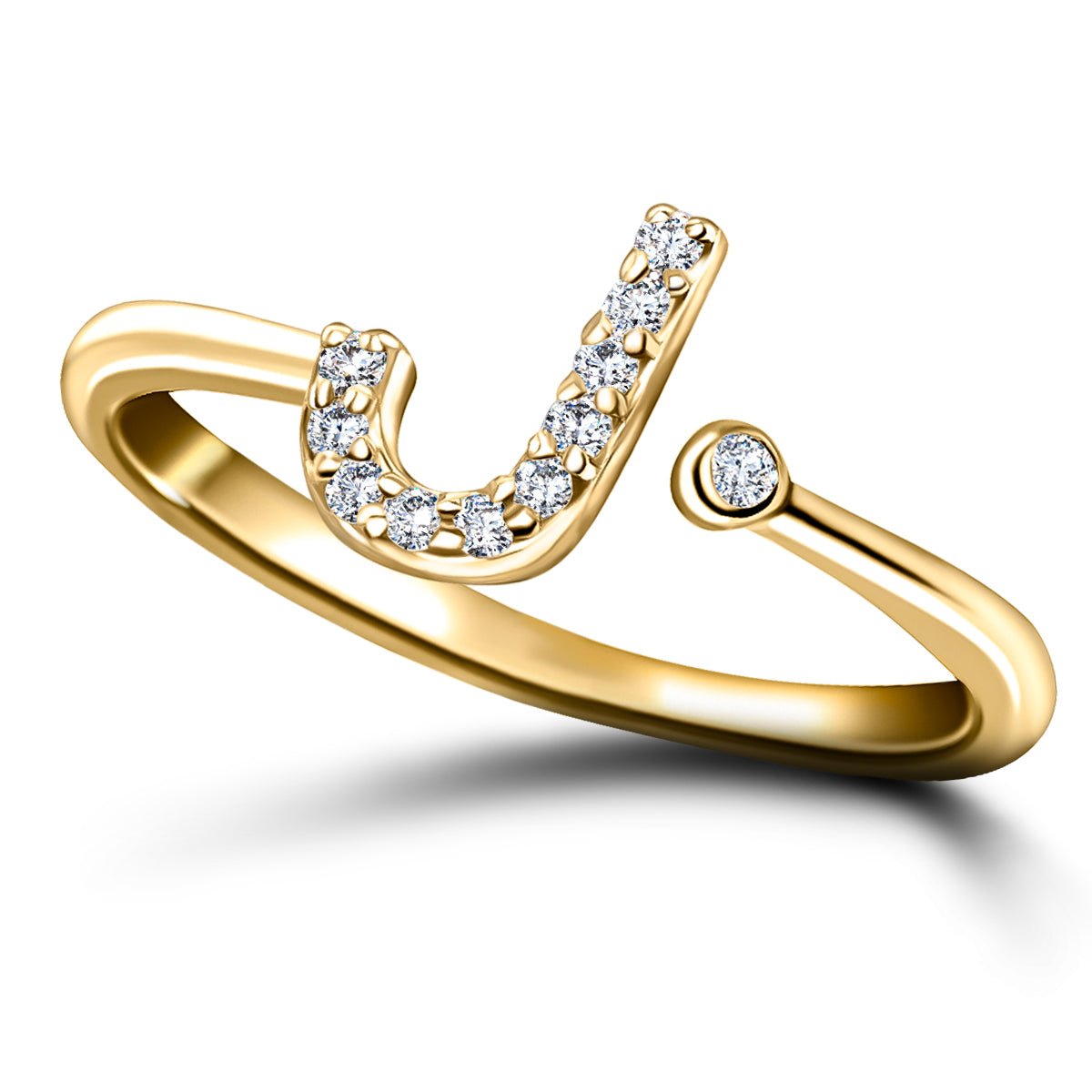 Diamond Initial 'J' Ring 0.10ct Premium Quality in 18k Yellow Gold - All Diamond