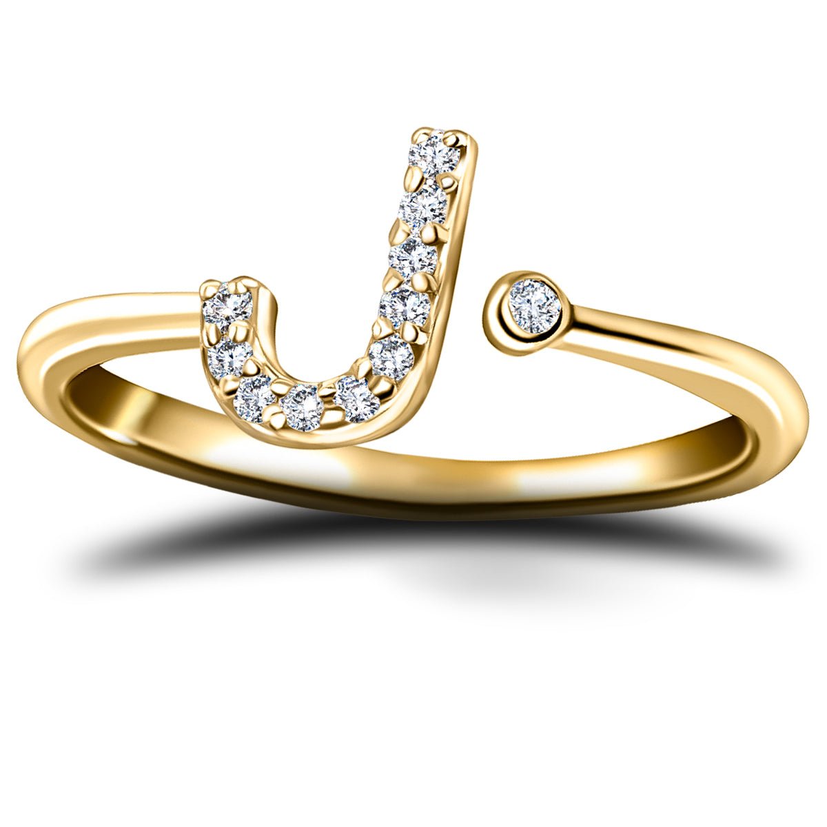 Diamond Initial 'J' Ring 0.10ct Premium Quality in 18k Yellow Gold - All Diamond