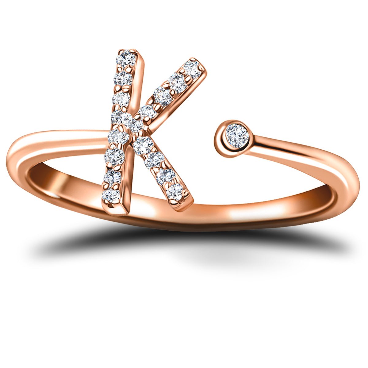 Diamond Initial 'K' Ring 0.10ct Premium Quality in 18k Rose Gold - All Diamond