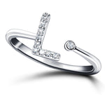 Diamond Initial 'L' Ring 0.10ct Premium Quality in 18k White Gold - All Diamond