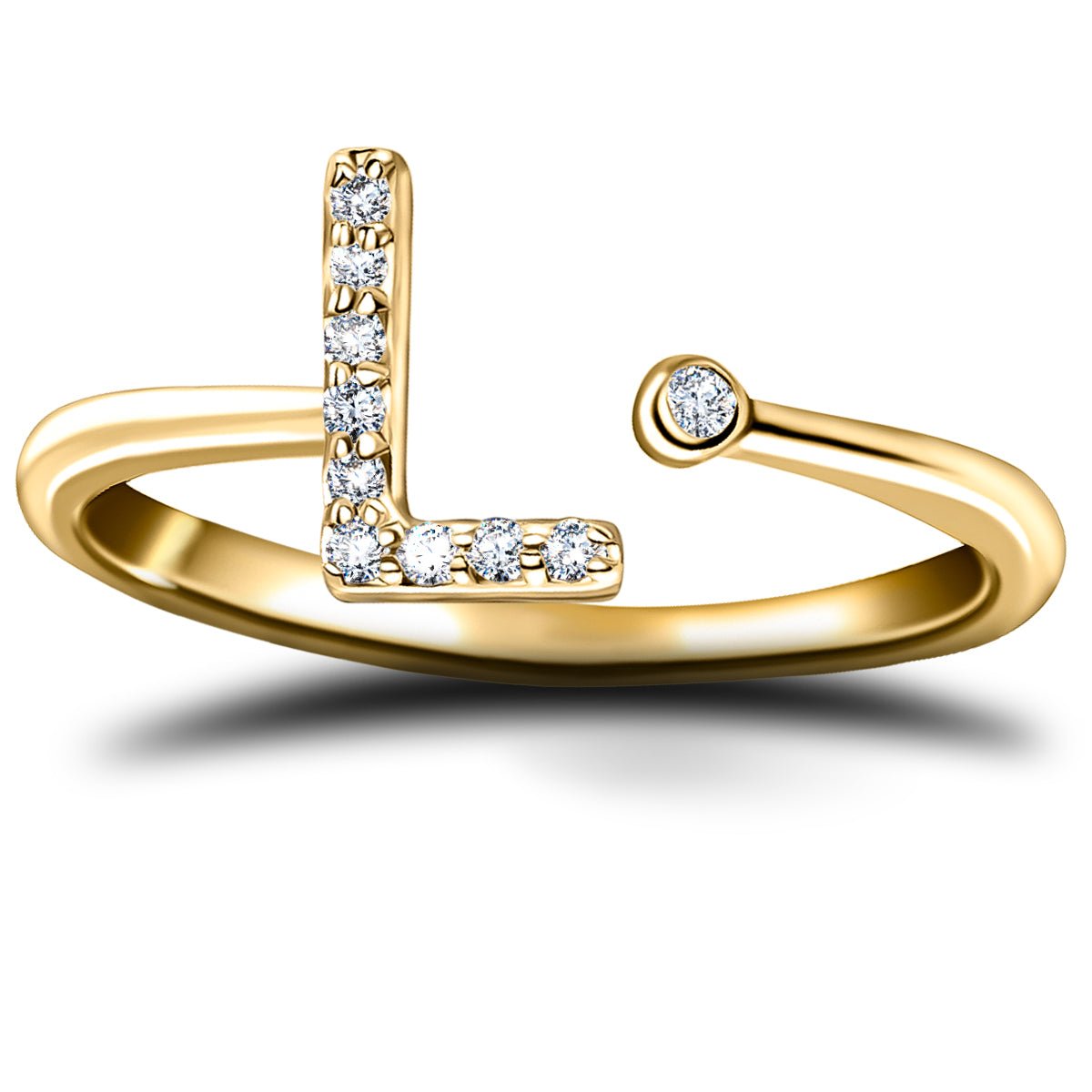 Diamond Initial 'L' Ring 0.10ct Premium Quality in 18k Yellow Gold - All Diamond