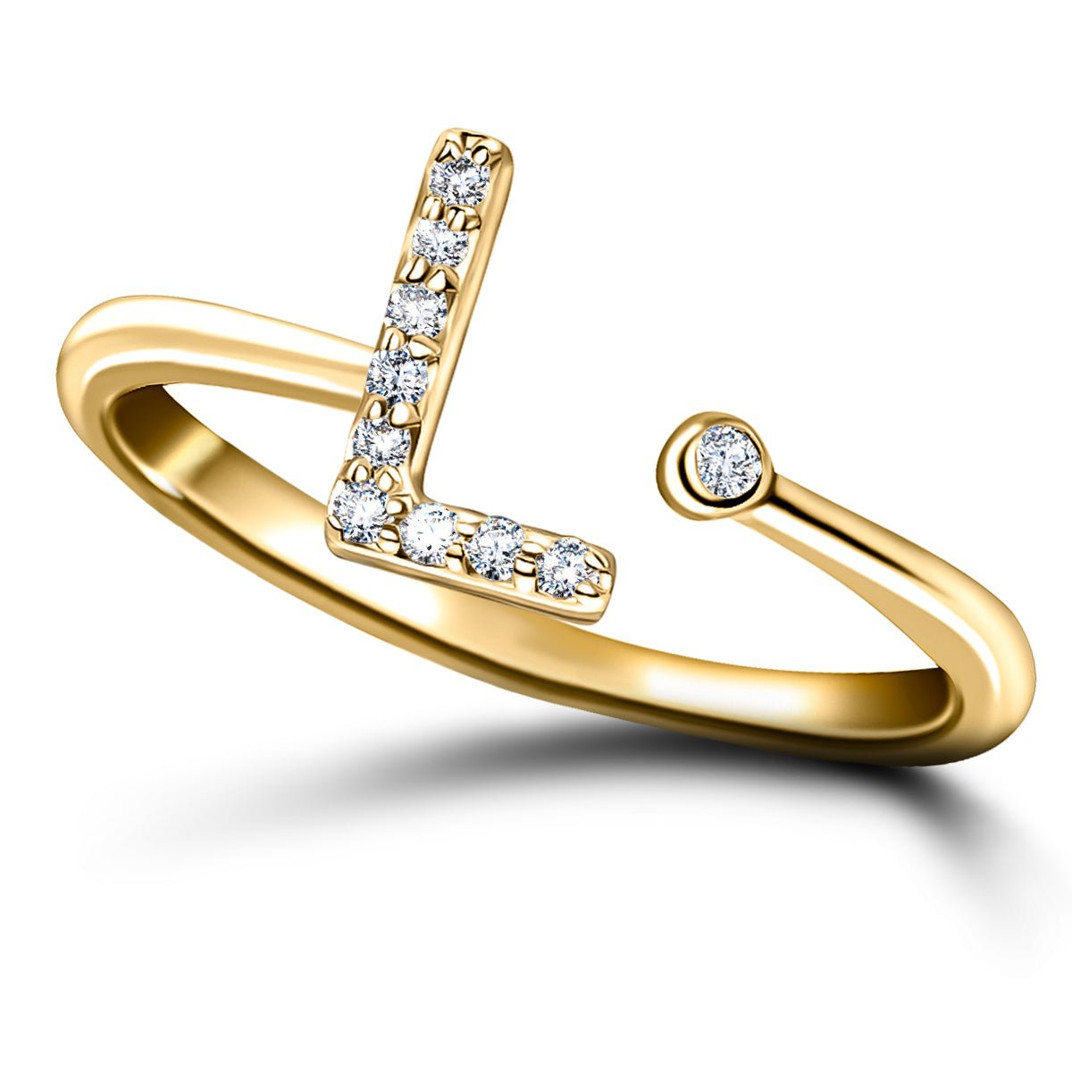 Diamond Initial 'L' Ring 0.10ct Premium Quality in 18k Yellow Gold - All Diamond