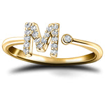Diamond Initial 'M' Ring 0.10ct Premium Quality in 18k Yellow Gold - All Diamond