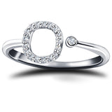 Diamond Initial 'O' Ring 0.10ct Premium Quality in 18k White Gold - All Diamond