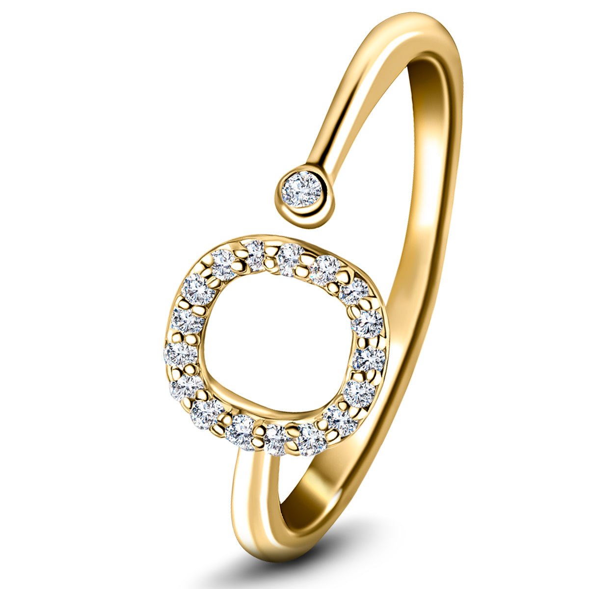 Diamond Initial 'O' Ring 0.10ct Premium Quality in 18k Yellow Gold - All Diamond