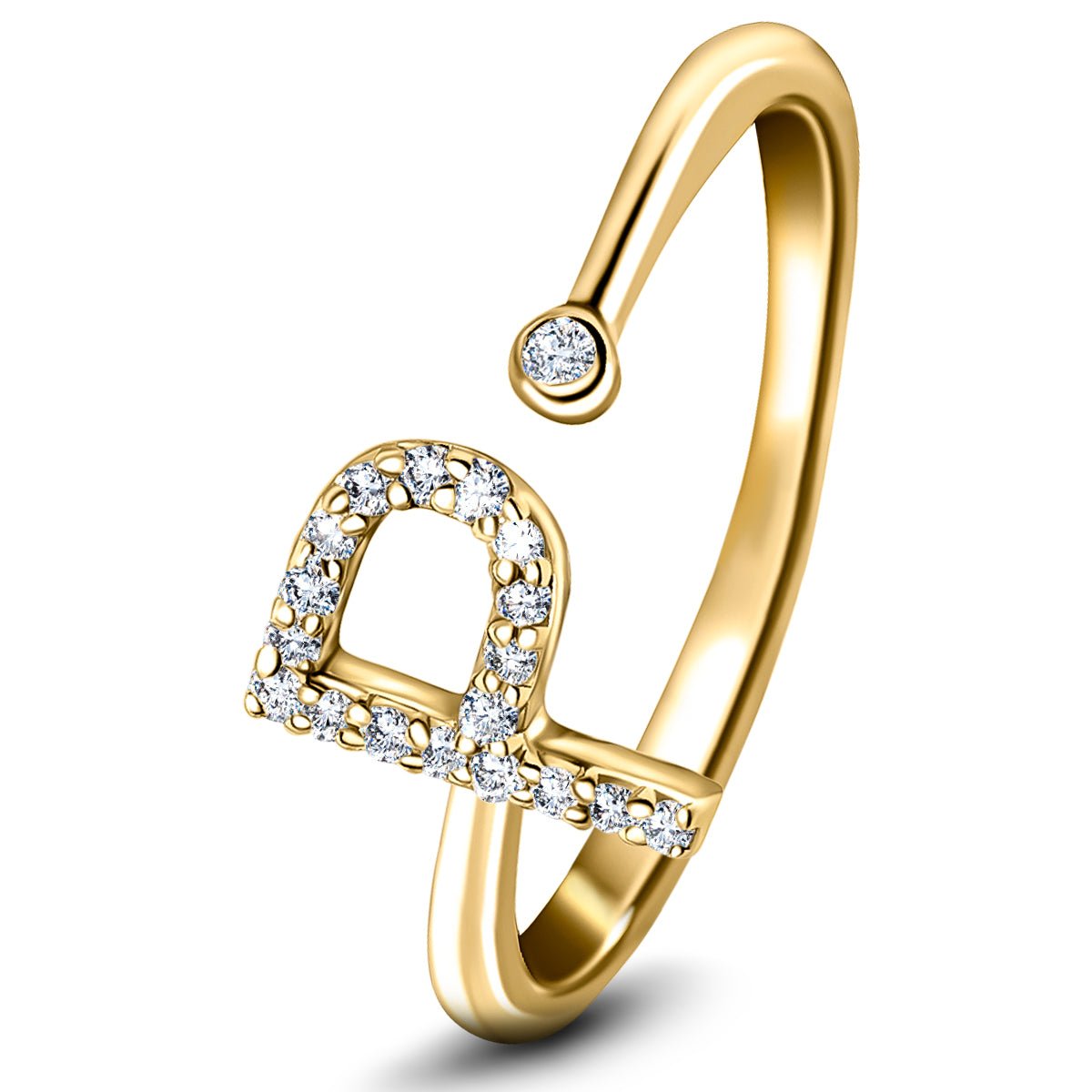 Diamond Initial 'P' Ring 0.10ct Premium Quality in 18k Yellow Gold - All Diamond