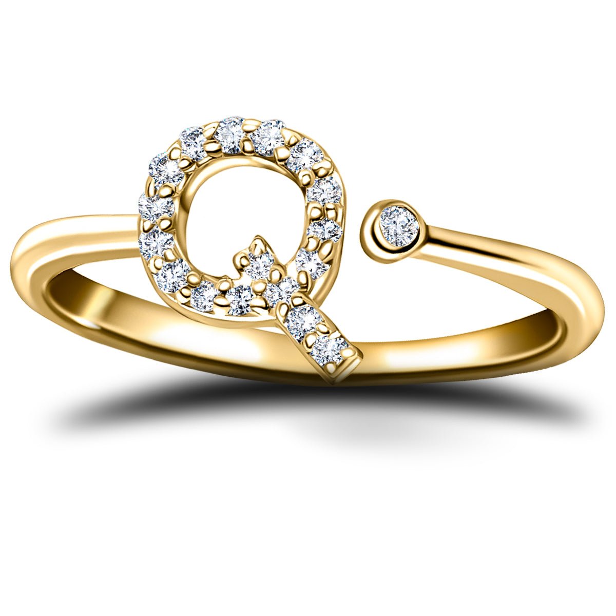 Diamond Initial 'Q' Ring 0.10ct Premium Quality in 18k Yellow Gold - All Diamond