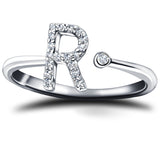 Diamond Initial 'R' Ring 0.10ct Premium Quality in 18k White Gold - All Diamond