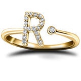 Diamond Initial 'R' Ring 0.10ct Premium Quality in 18k Yellow Gold - All Diamond
