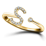 Diamond Initial 'S' Ring 0.10ct Premium Quality in 18k Yellow Gold - All Diamond