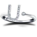 Diamond Initial 'U' Ring 0.10ct Premium Quality in 18k White Gold - All Diamond