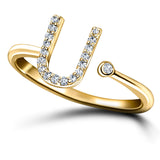 Diamond Initial 'U' Ring 0.10ct Premium Quality in 18k Yellow Gold - All Diamond