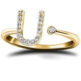 Diamond Initial 'U' Ring 0.10ct Premium Quality in 18k Yellow Gold - All Diamond