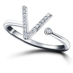 Diamond Initial 'V' Ring 0.10ct Premium Quality in 18k White Gold - All Diamond