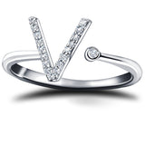 Diamond Initial 'V' Ring 0.10ct Premium Quality in 18k White Gold - All Diamond