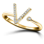 Diamond Initial 'V' Ring 0.10ct Premium Quality in 18k Yellow Gold - All Diamond