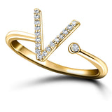 Diamond Initial 'V' Ring 0.10ct Premium Quality in 18k Yellow Gold - All Diamond